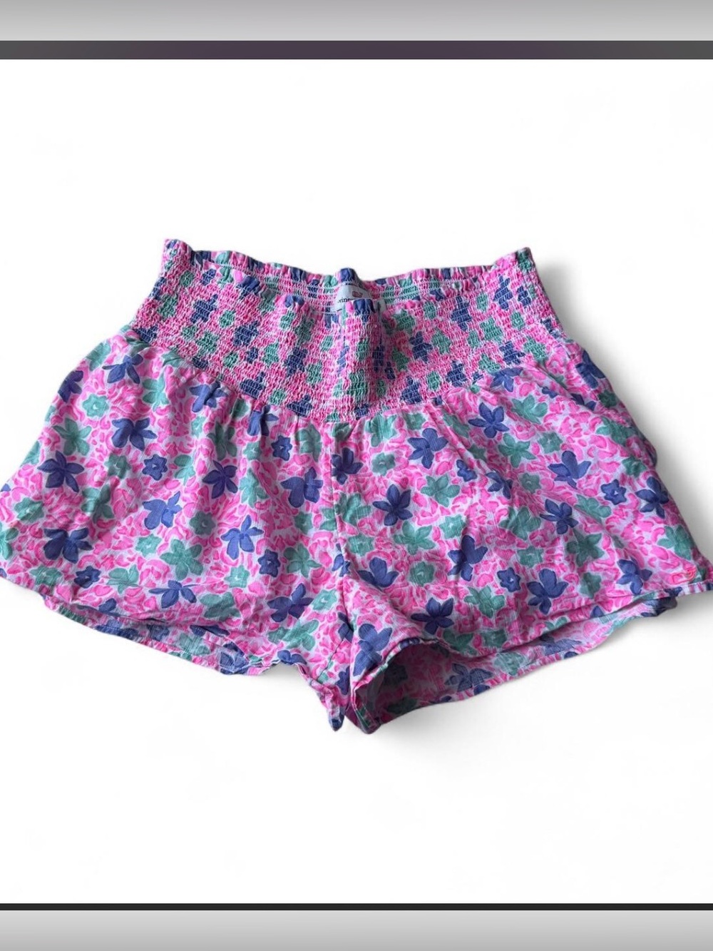Vineyard Vines Pink Floral Smocked High-Waist Shorts